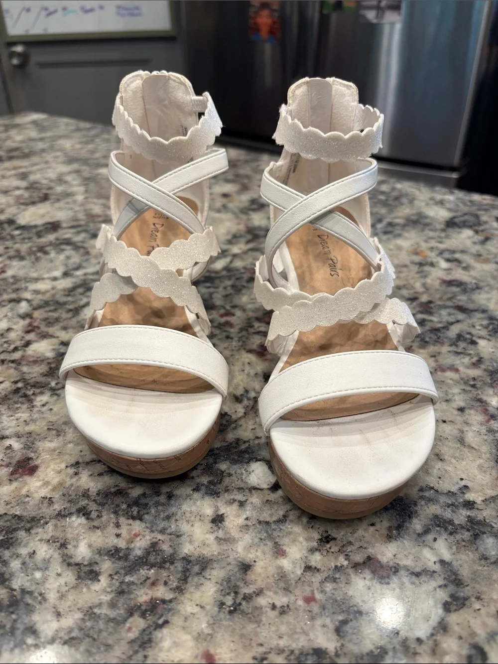 Dream Pairs White Scallop Strappy Cork Wedge Sandals